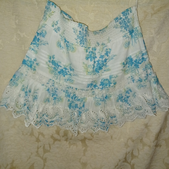 COPY - Loveshackfancy Floral Lace Skirt in Blue and White